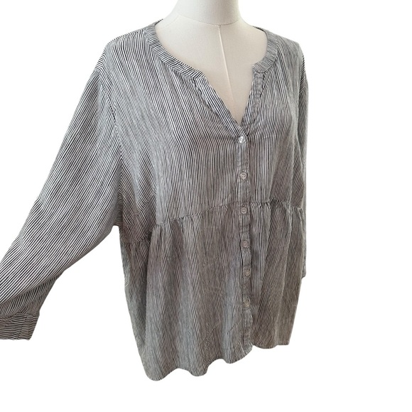 JNY Women's 3X Black Pinstripe Flowy Babydoll PLUS Curvy Classic Work Casual Top - Picture 5 of 6